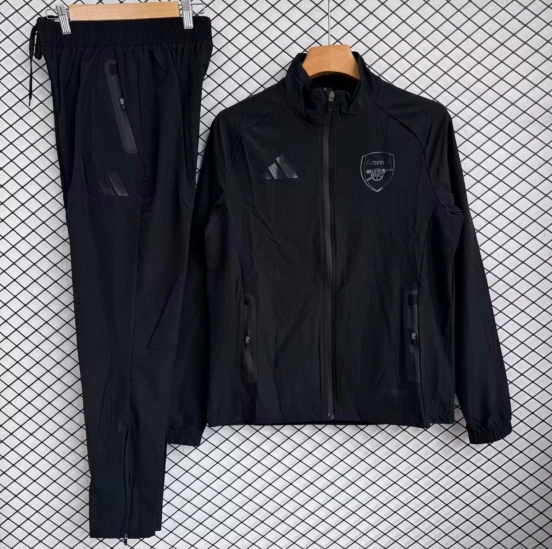 25/26 Arsenal Black Full zipper Jacket Tracksuit+ long pants
