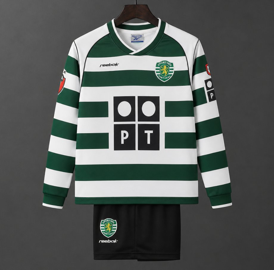Retro Kids 01/03 Sporting CP White Green Home Long Sleeve Jersey